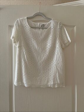 J. Crew White Crochet Lace Short Sleeve Blouse,boxy fit Sz 6